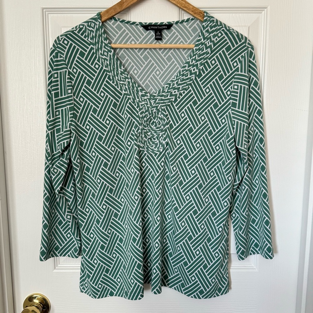 41 Hawthorn Geometric Print 3/4 Sleeve Blouse Sz PM
